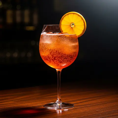 Aperol Spritz cocktail made with wine, served in a wine glass