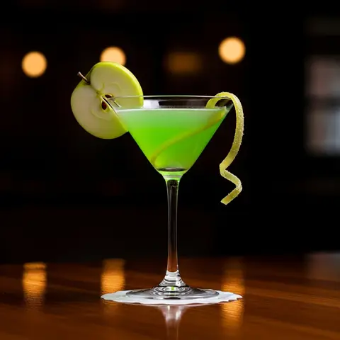 Appletini cocktail made with vodka, served in a martini glass