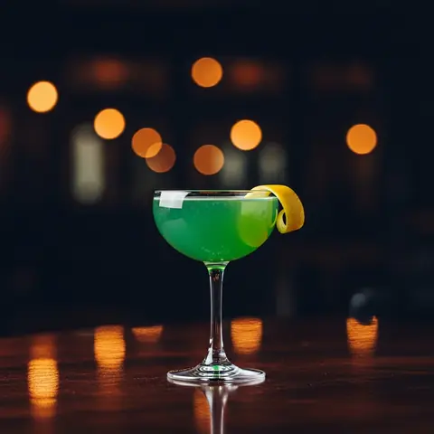 Bijou cocktail made with gin, served in a coupe