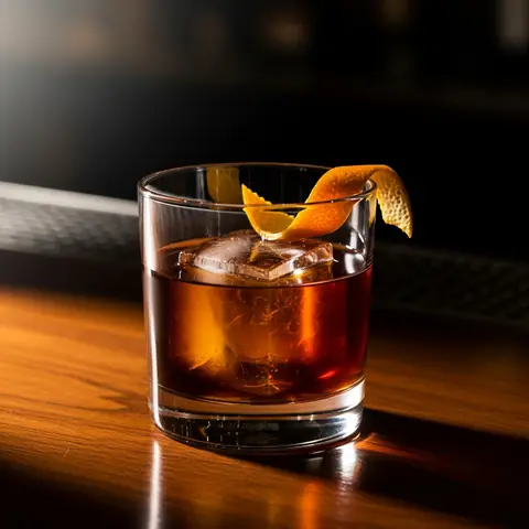 Black Russian cocktail made with vodka, served in a rocks glass