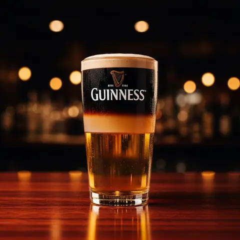 Black and Tan cocktail made with beer, served in a pint glass