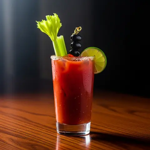 Bloody Mary cocktail made with vodka, served in a highball glass