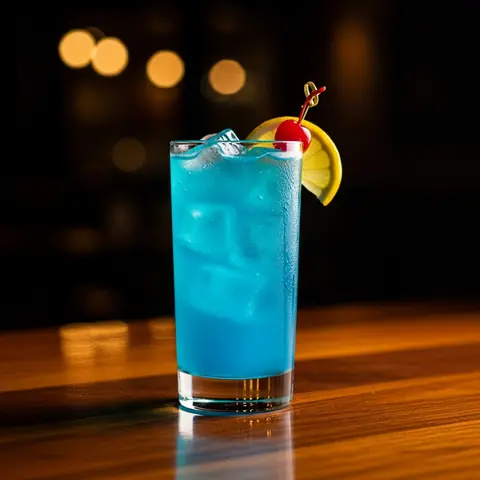 Blue Lagoon cocktail made with vodka, served in a highball glass