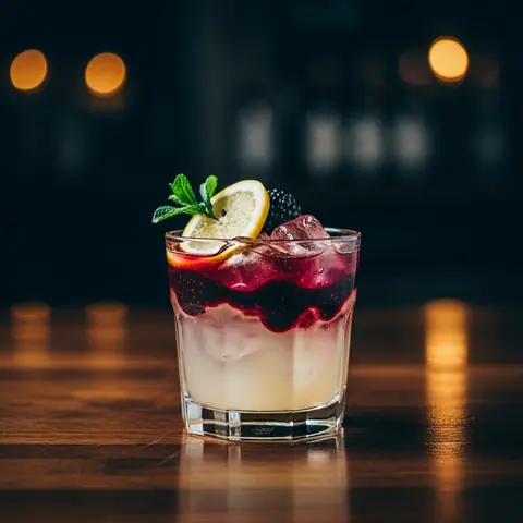 Bramble cocktail made with gin, served in a rocks glass