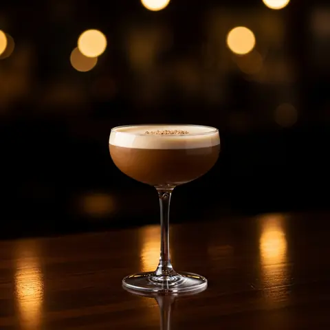 Brandy Alexander cocktail made with brandy, served in a coupe