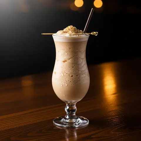 Bushwacker cocktail made with rum, served in a hurricane glass