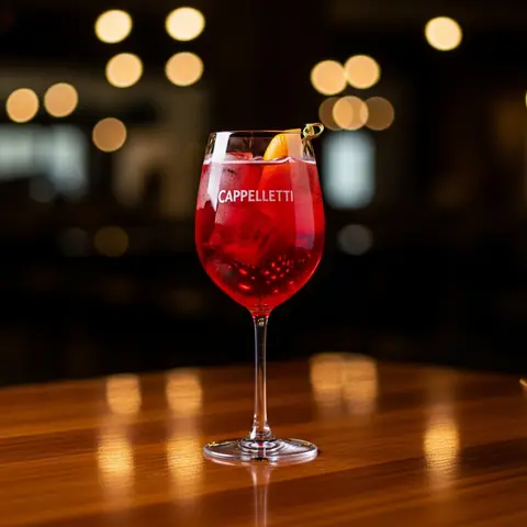 Cappelletti Spritz cocktail made with other, served in a wine glass