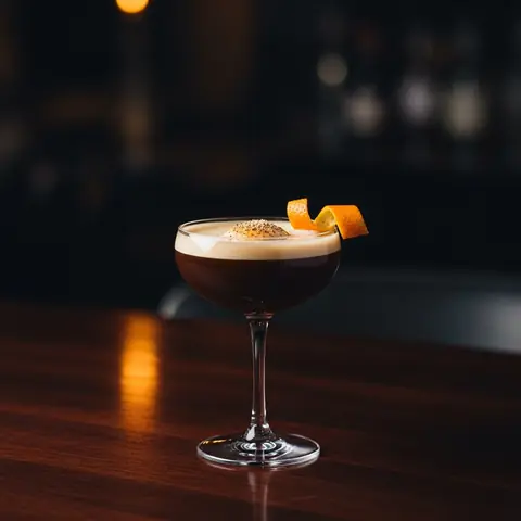 Coffee Flip cocktail made with brandy, served in a coupe