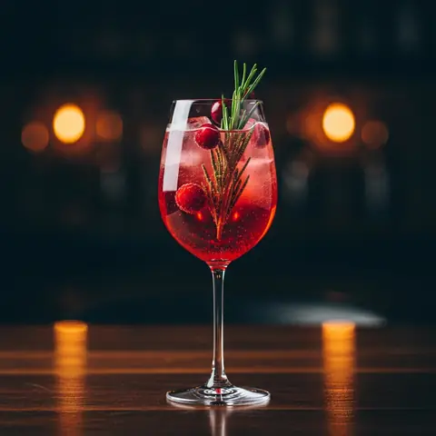 Cranberry Rosemary Spritz cocktail made with none, served in a wine glass