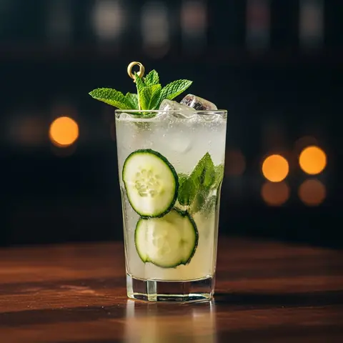 Cucumber Mint Cooler cocktail made with none, served in a highball glass