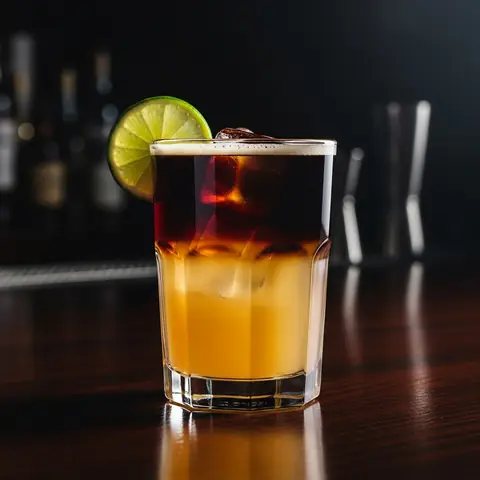 Dark 'n' Stormy cocktail made with rum, served in a highball glass