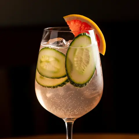 Elderflower Grapefruit Tonic cocktail made with none, served in a wine glass