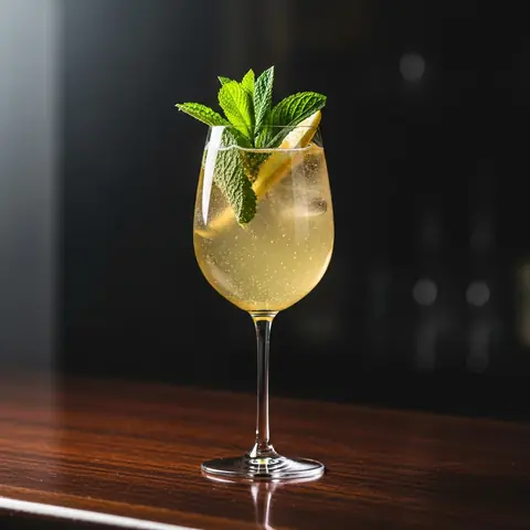 Elderflower Spritz cocktail made with wine, served in a wine glass