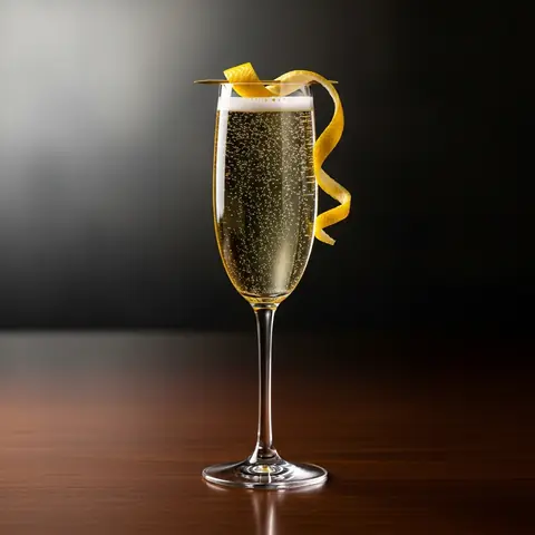 French 75 cocktail made with gin, served in a coupe