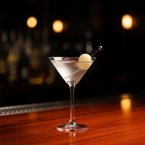Gibson cocktail made with gin, served in a martini glass