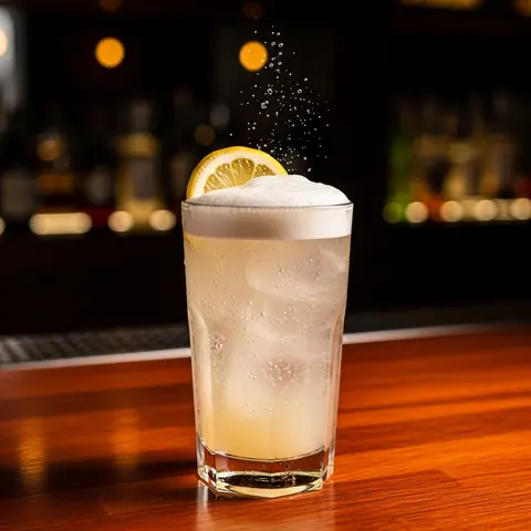 Gin Fizz cocktail made with gin, served in a highball glass