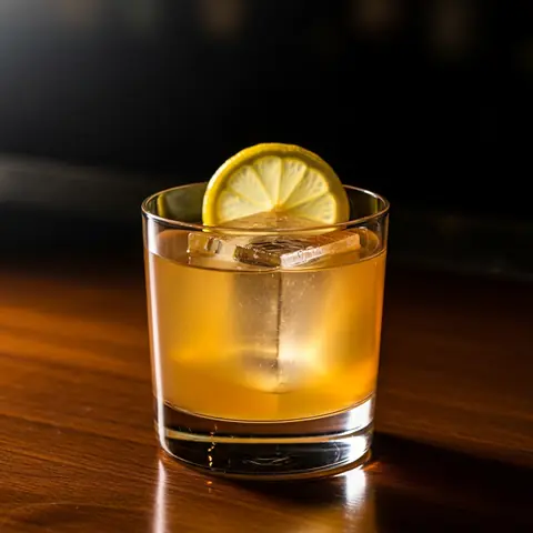 Gold Rush cocktail made with whiskey, served in a rocks glass