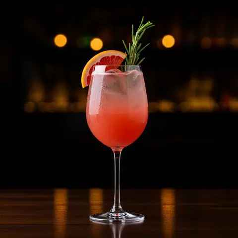 Grapefruit Rosemary Tonic cocktail made with none, served in a wine glass