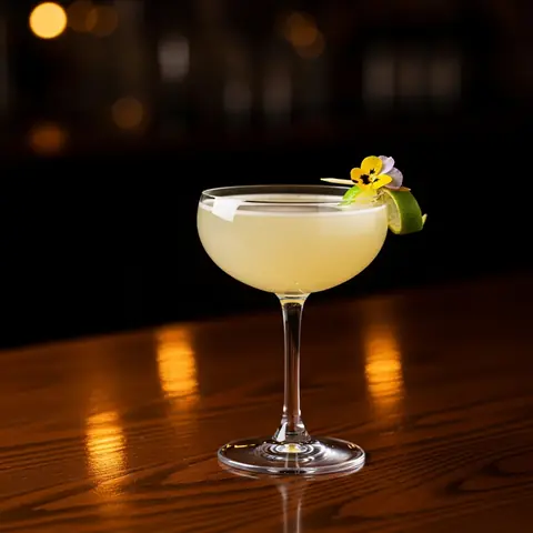 Honeysuckle cocktail made with rum, served in a coupe