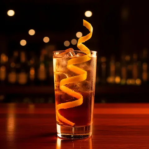 Horse's Neck cocktail made with brandy, served in a highball glass