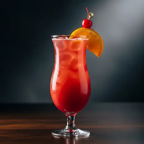 Hurricane cocktail made with rum, served in a hurricane glass