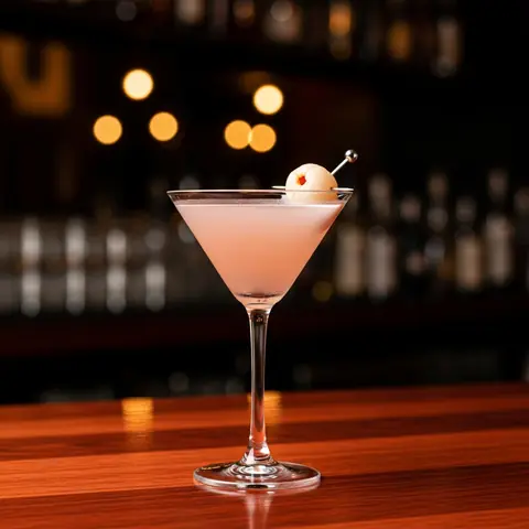 Lychee Martini cocktail made with vodka, served in a martini glass