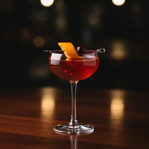 Martinez cocktail made with gin, served in a coupe