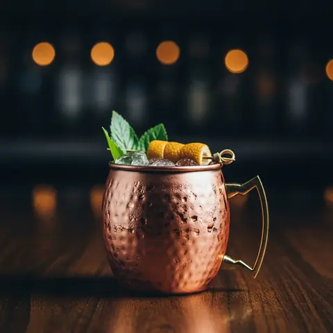 Mexican Mule cocktail made with tequila, served in a copper mug