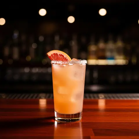 Mezcal Paloma cocktail made with mezcal, served in a highball glass