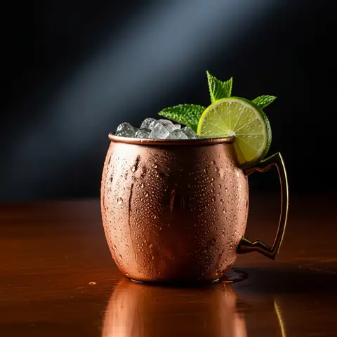 Moscow Mule cocktail made with vodka, served in a copper mug