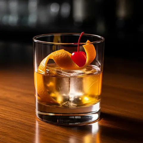 Old Fashioned cocktail made with whiskey, served in a rocks glass