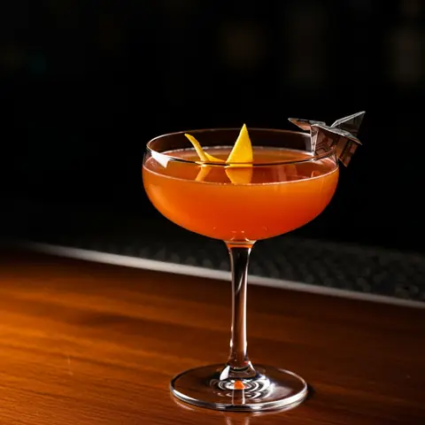 Paper Plane cocktail made with whiskey, served in a coupe