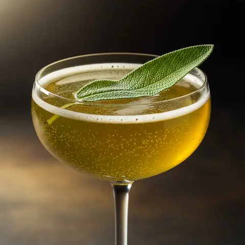 Pear Sage Fizz cocktail made with none, served in a coupe glass