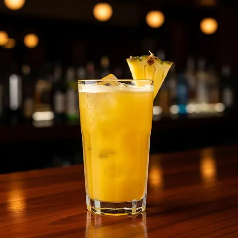 Pineapple Turmeric Fizz cocktail made with none, served in a highball glass