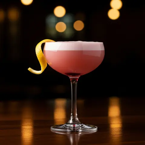 Pink Lady cocktail made with gin, served in a coupe