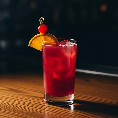 Planter's Punch cocktail made with rum, served in a highball glass