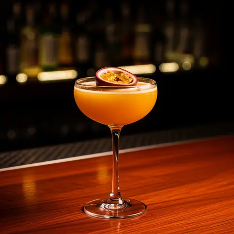 Porn Star Martini cocktail made with vodka, served in a martini glass