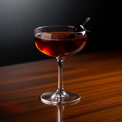 Rob Roy cocktail made with whiskey, served in a coupe