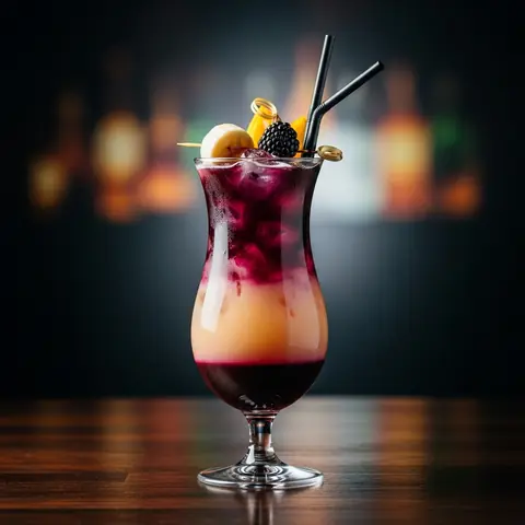 Rum Runner cocktail made with rum, served in a hurricane glass