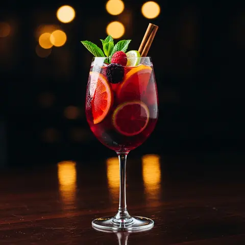 Sangria cocktail made with wine, served in a wine glass