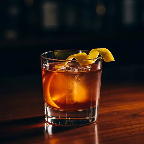 Sazerac cocktail made with whiskey, served in a rocks glass