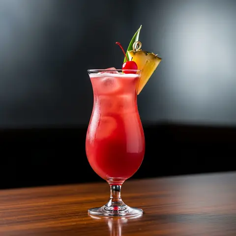 Singapore Sling cocktail made with gin, served in a hurricane glass