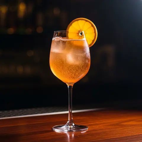 Spritz Veneziano cocktail made with wine, served in a wine glass