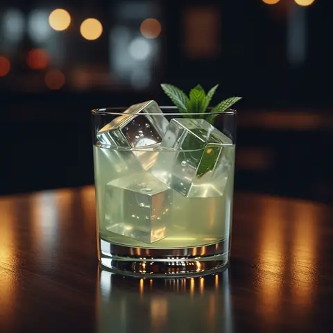 Stinger cocktail made with brandy, served in a rocks glass