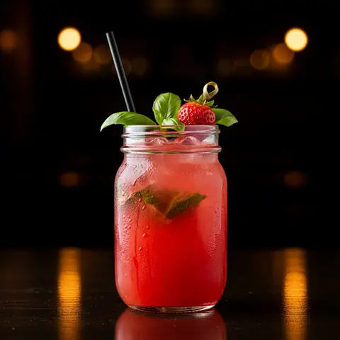 Strawberry Basil Lemonade cocktail made with none, served in a mason jar