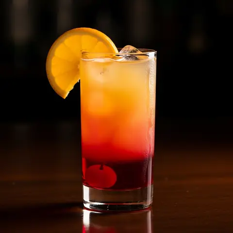 Tequila Sunrise cocktail made with tequila, served in a highball glass