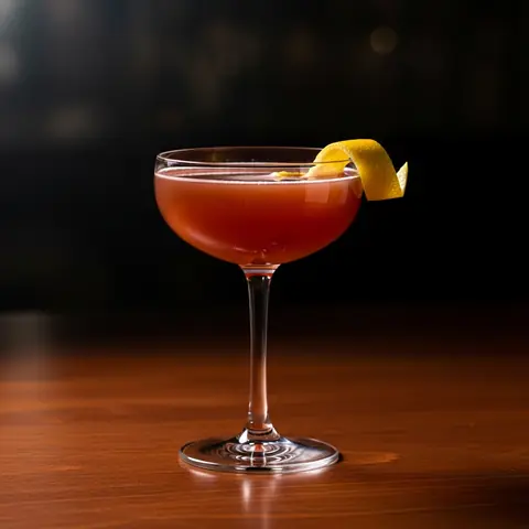 Trinidad Sour cocktail made with whiskey, served in a coupe