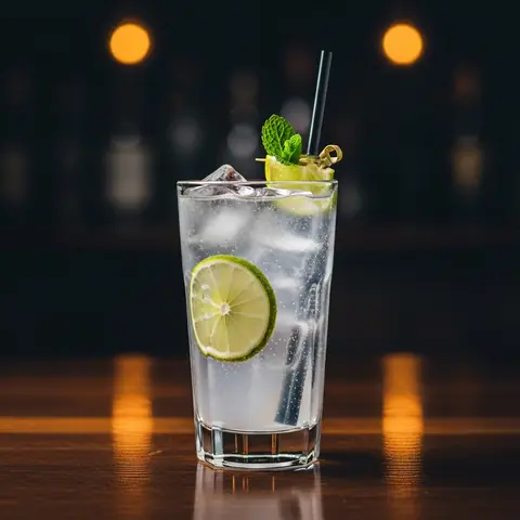 Vodka Tonic cocktail made with vodka, served in a highball glass