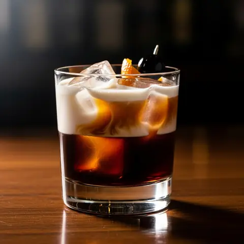 White Russian cocktail made with vodka, served in a rocks glass