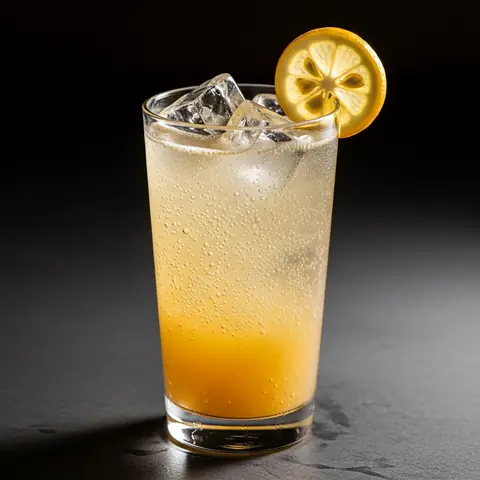 Yuzu Honey Soda cocktail made with none, served in a collins glass